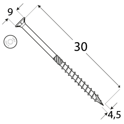 CS 45030 tesařský vrut se zapuštěnou hlavou 4,5×30 200kus/bal