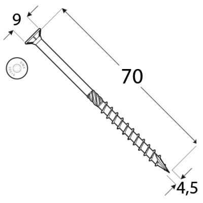 CS 45070 tesařský vrut se zapuštěnou hlavou 4,5×70 200kus/bal