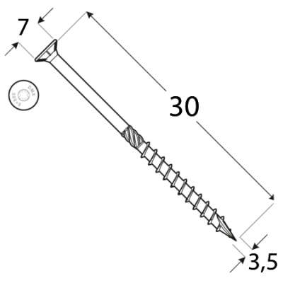 CS 35030 tesařský vrut se zapuštěnou hlavou 3,5×30 200kus/bal