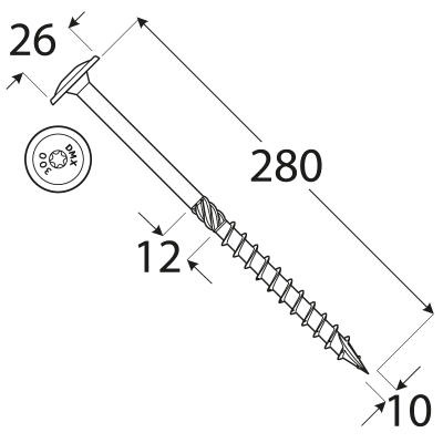 CT 10280 tesařský vrut s talířovou hlavou 10×280 25kus/bal