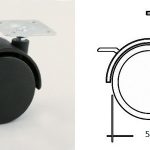 Kolečko plast s plot 50mm černé s brzdou, 25kg 2