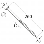 CS 08260 tesařský vrut se zapuštěnou hlavou 8x260 50kus/bal 1