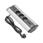 Zasuvkový el. box rohový 3x zasuvka 2x USB, stříbrná AE-PBKT3S2U-80