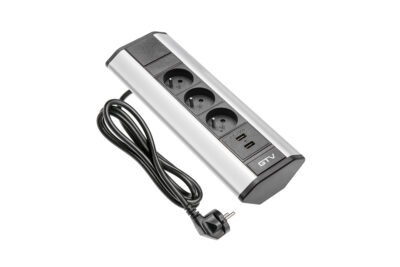 Zasuvkový el. box rohový 3x zasuvka 2x USB, stříbrná AE-PBKT3S2U-80
