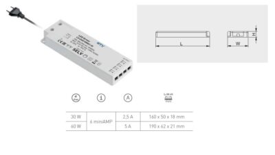 Trafo LED SLIM EASY CLICK 12V,30W, input 220-240VAC, IP20, rozměr160x50x18 mm s mini AMP konektorem