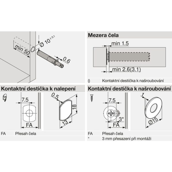 TIP-ON Pro dvířka (Sada), krátký, s magnetem, Šedá 956.1004 WA