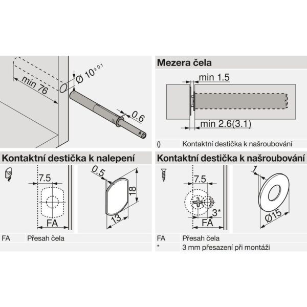 TIP-ON Pro dvířka (Sada), Dlouhý, s magnetem, Šedá 956A1004 WA