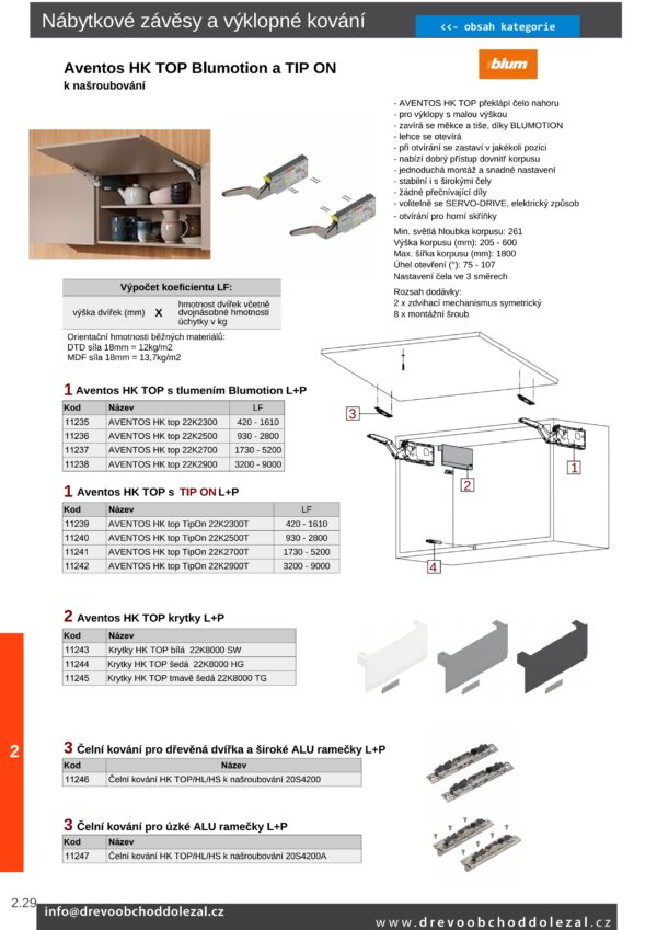 AVENTOS HK top TIP-ON Zdvihač L+P, 22K2300T, LF=420-1610, K našroubování