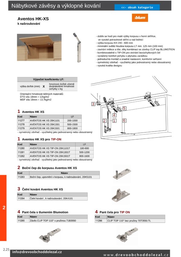 AVENTOS HK-XS TIP-ON Zdvihač LF 180-800, 20K1101T