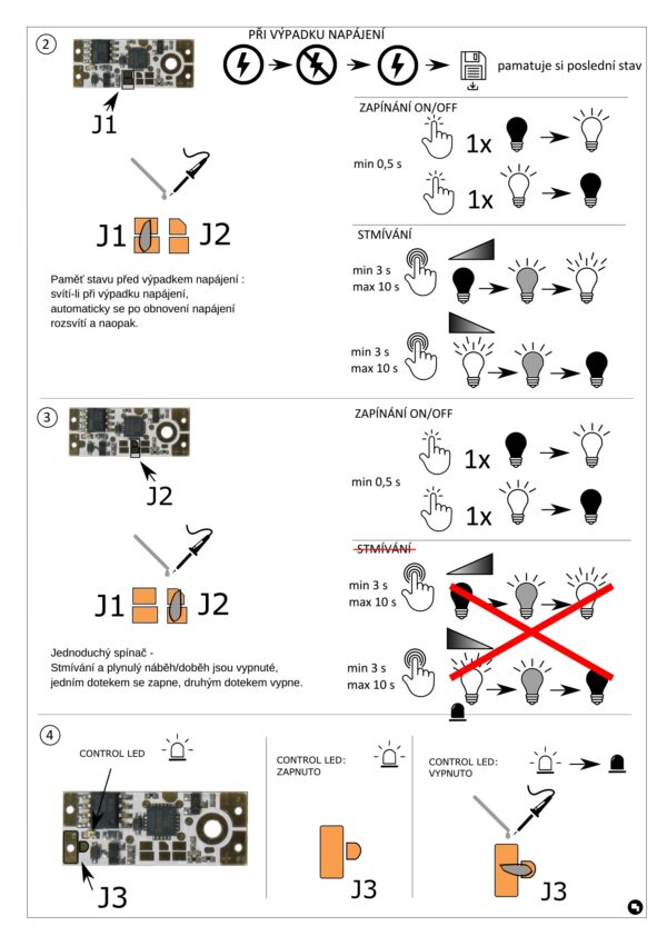 Spínač dotykový do LED profilu, 12V-24V/90W, bílá dioda