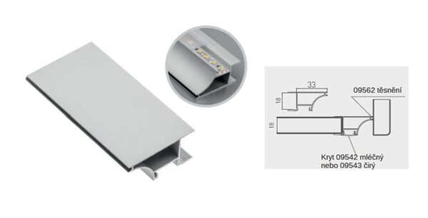 LED profil AL (DTD 18mm) věncový bílý 3m