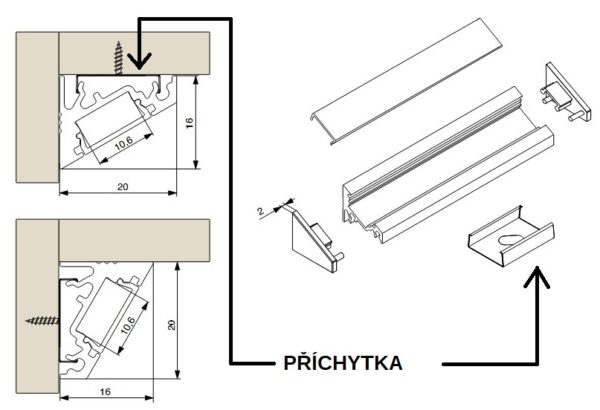 LED profil AL RW příchytka nerez