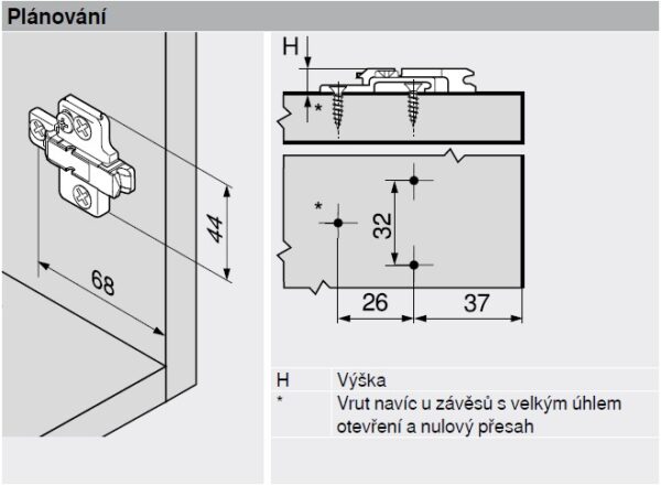 Podložka BLUM CLIP křížová s excentrem , zinek, na vrut, zvýšení 9mm 175H7190