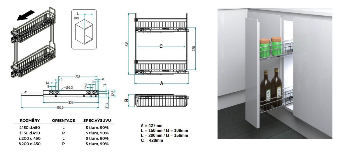 Drzak lahv. pravy s tlum. sire 200mm, d.500mm Drzak lahv. pravy s tlum. sire 200mm, d.500mm