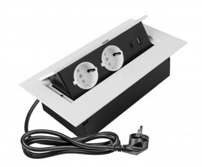 Zásuvkový el. box vyklopný 2x zasuvka 2x USB 2A 5V bílý