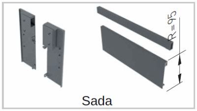 Zásuvkový Box Slim vnitř. zásuvka B1 sada = čelní panel+držák+reling čel. panelu 95/1200mm Bílá
