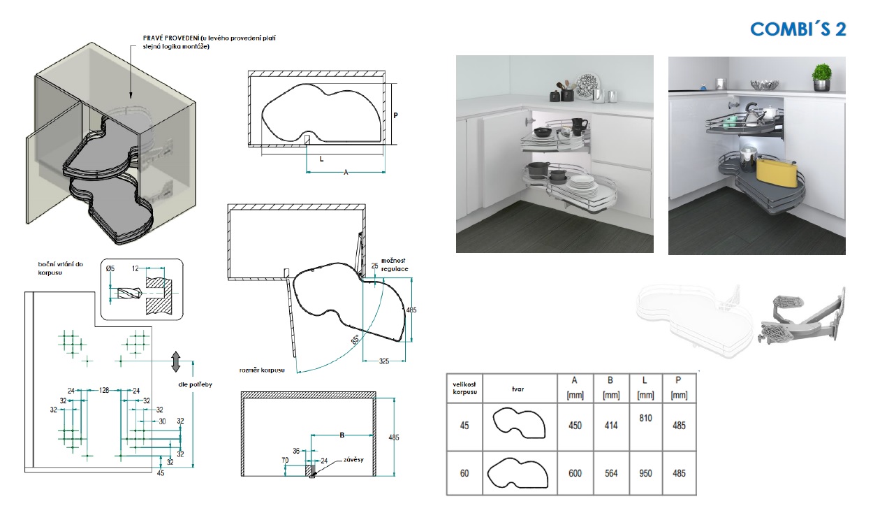 Karusel vysuvny pravý, Bílý/chrom COMBIS pro dvířka 600mm Karusel vysuvny pravý, Bílý/chrom COMBIS pro dvířka 600mm