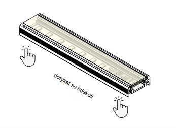 Spínač dotykový do LED profilu, 12V-24V/90W, 7,5A, modrá dioda Spínač dotykový do LED profilu, 12V-24V/90W, 7,5A, modrá dioda