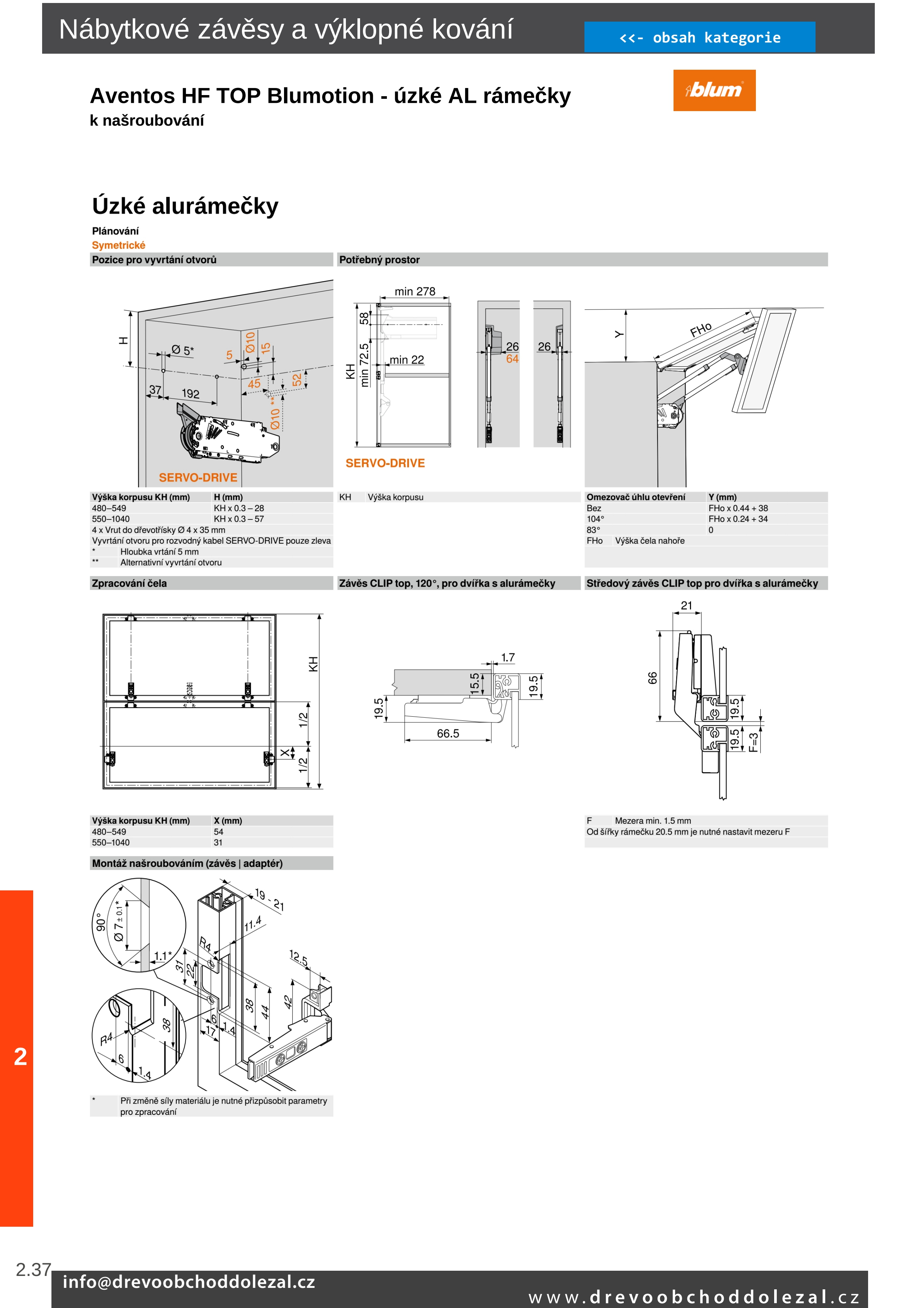 AVENTOS HF top Blumotion Zdvihač L+P, LF=2700-13500, K našroubování, 22F2500 AVENTOS HF top Blumotion Zdvihač L+P, LF=2700-13500, K našroubování, 22F2500