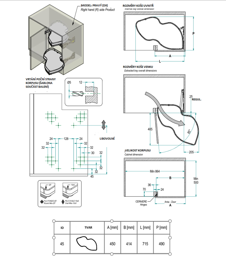 Karusel vysuvny levý, Bílý/chrom COMBIS pro dvířka 450mm Karusel vysuvny levý, Bílý/chrom COMBIS pro dvířka 450mm