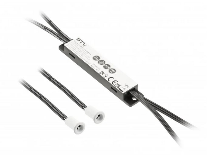 Spínač bezdotykový MICRO IR, 2 senzory, kabely 2m a 1,2m, Bílý, 12V/36W,24V/72W,3A, mini AMP Spínač bezdotykový MICRO IR, 2 senzory, kabely 2m a 1,2m, Bílý, 12V/36W,24V/72W,3A, mini AMP