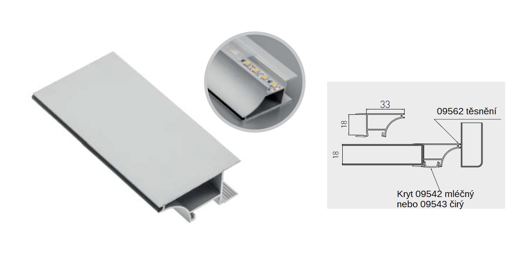 LED profil AL GLAX (DTD 18mm) věncový černý 3m LED profil AL GLAX (DTD 18mm) věncový černý 3m