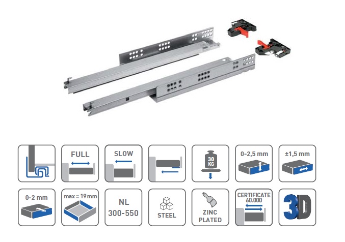 Modern slide 3D 350mm PB-3D0SHX18-350-H