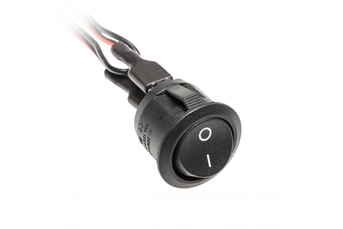 Spínač kolébkový černý 23mm 12V/36W, 24V/72W, 3A, kabel 1,4m, mini AMP Spínač kolébkový černý 23mm 12V/36W, 24V/72W, 3A, kabel 1,4m, mini AMP