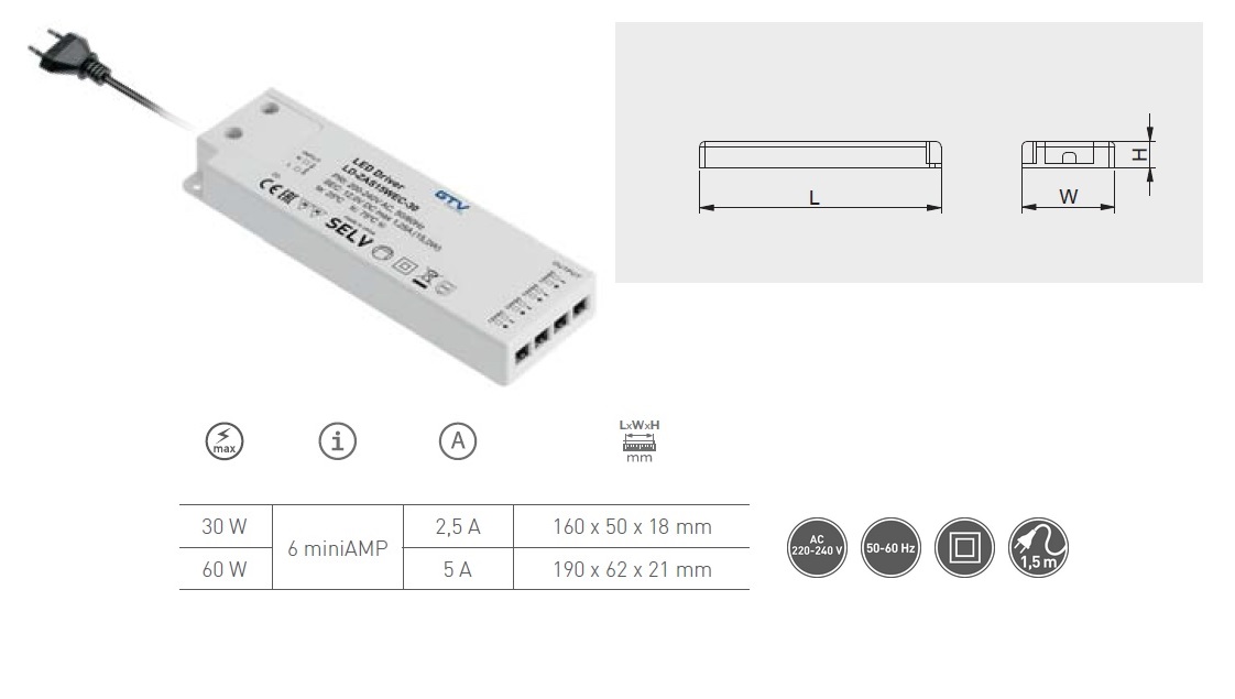 Trafo LED SLIM EASY CLICK 12V,100W, input 220-240VAC, IP20, 6x mini AMP konektor Trafo LED SLIM EASY CLICK 12V,100W, input 220-240VAC, IP20, 6x mini AMP konektor
