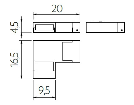 Konektor pro LED pásek 8mm a COB, spojka LED/LED rohový 90st., 3A, IP20 Konektor pro LED pásek 8mm a COB, spojka LED/LED rohový 90st., 3A, IP20