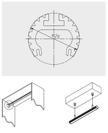 LED profil AL GLAX Kulatý drážkovaný stříbrný (šatní tyč) 2 m