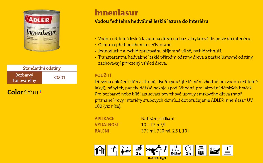 ADLER interierová lazura bezbarvy 0,75l ADLER interierová lazura bezbarvy 0,75l