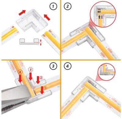 Konektor pro LED pásek 10mm a COB, spojka LED/LED rohový 90st., 150W, IP20