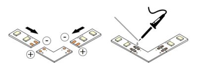 Konektor pro LED pásek 8mm a COB, spojka LED/LED rohový k pájení nebo na rychlospojky, 3A, IP20