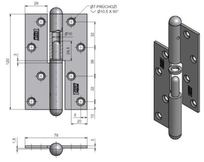 Závěs dverni 120 P,rovny nikl 93003700 Závěs dverni 120 P,rovny nikl 93003700