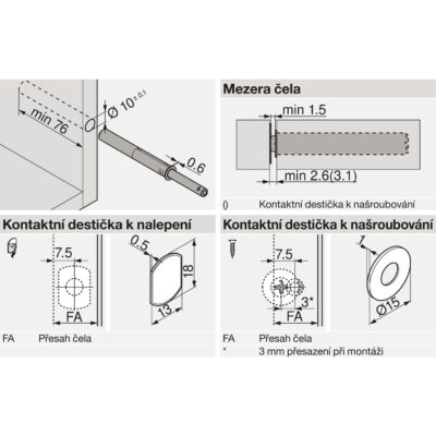 TIP-ON Pro dvířka (Sada), Dlouhý, s magnetem, Bílá 956A1004 SW