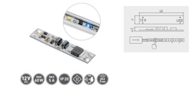 Spínač bezdotykový do LED profilu, 12V-24V/60W, 5A, s lepící páskou Spínač bezdotykový do LED profilu, 12V-24V/60W, 5A, s lepící páskou