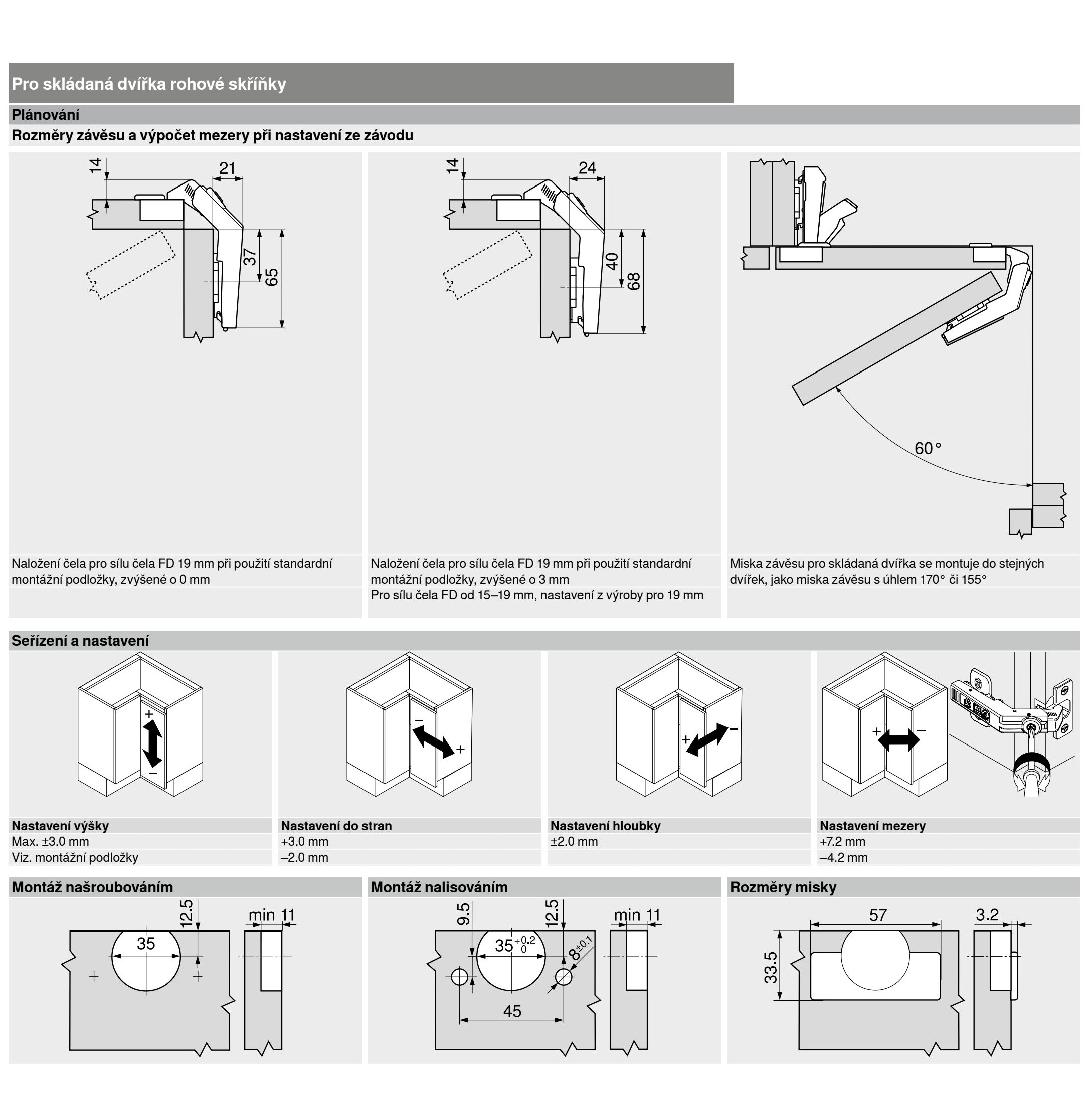 Zav. BLUM CLIP top 60° na skládaná dvířka, na vrut 79T8500 Zav. BLUM CLIP top 60° na skládaná dvířka, na vrut 79T8500