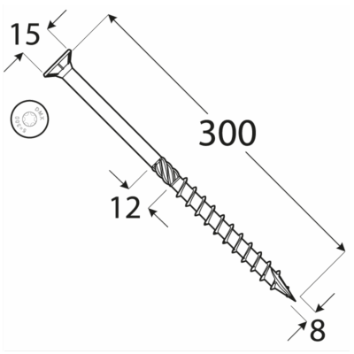 CS 08300 tesařský vrut se zapuštěnou hlavou 8 x 300 50kus/bal CS 08300 tesařský vrut se zapuštěnou hlavou 8 x 300 50kus/bal