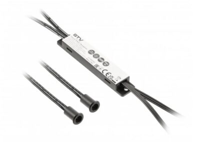 Spínač bezdotykový MICRO IR, 2 senzory, kabely 2m a 1,2m, Černý, 12V/36W,24V/72W,3A mini AMP Spínač bezdotykový MICRO IR, 2 senzory, kabely 2m a 1,2m, Černý, 12V/36W,24V/72W,3A mini AMP