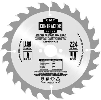 C-K16024H-X10 Contractor Pilový kotouč na dřevo – D160x2,2 d20 Z24 HW