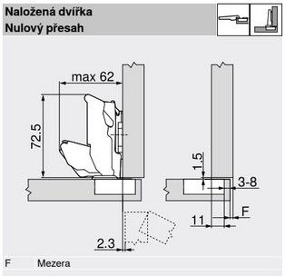 Zav. BLUM CLIP top 155° naložený závěs, na vrut, 71T7550 Zav. BLUM CLIP top 155° naložený závěs, na vrut, 71T7550
