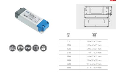 Trafo 12V LED PRO 12W, input 220-240VAC, IP20, rozměr 120x42x27 mm Trafo 12V LED PRO 12W, input 220-240VAC, IP20, rozměr 120x42x27 mm