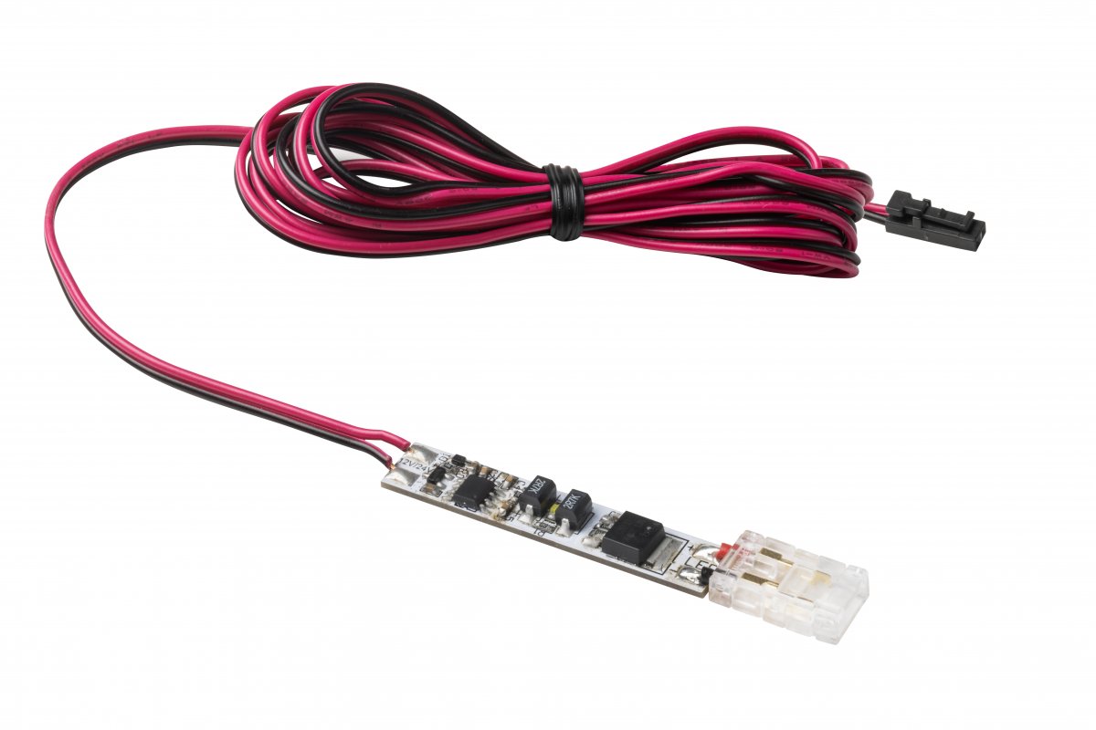 Spínač bezdotykový do LED profilu s konektorem pro LED 8mm a kabelem 2m 12V/36W, 24V/72W, 3A,IP20 Spínač bezdotykový do LED profilu s konektorem pro LED 8mm a kabelem 2m 12V/36W, 24V/72W, 3A,IP20