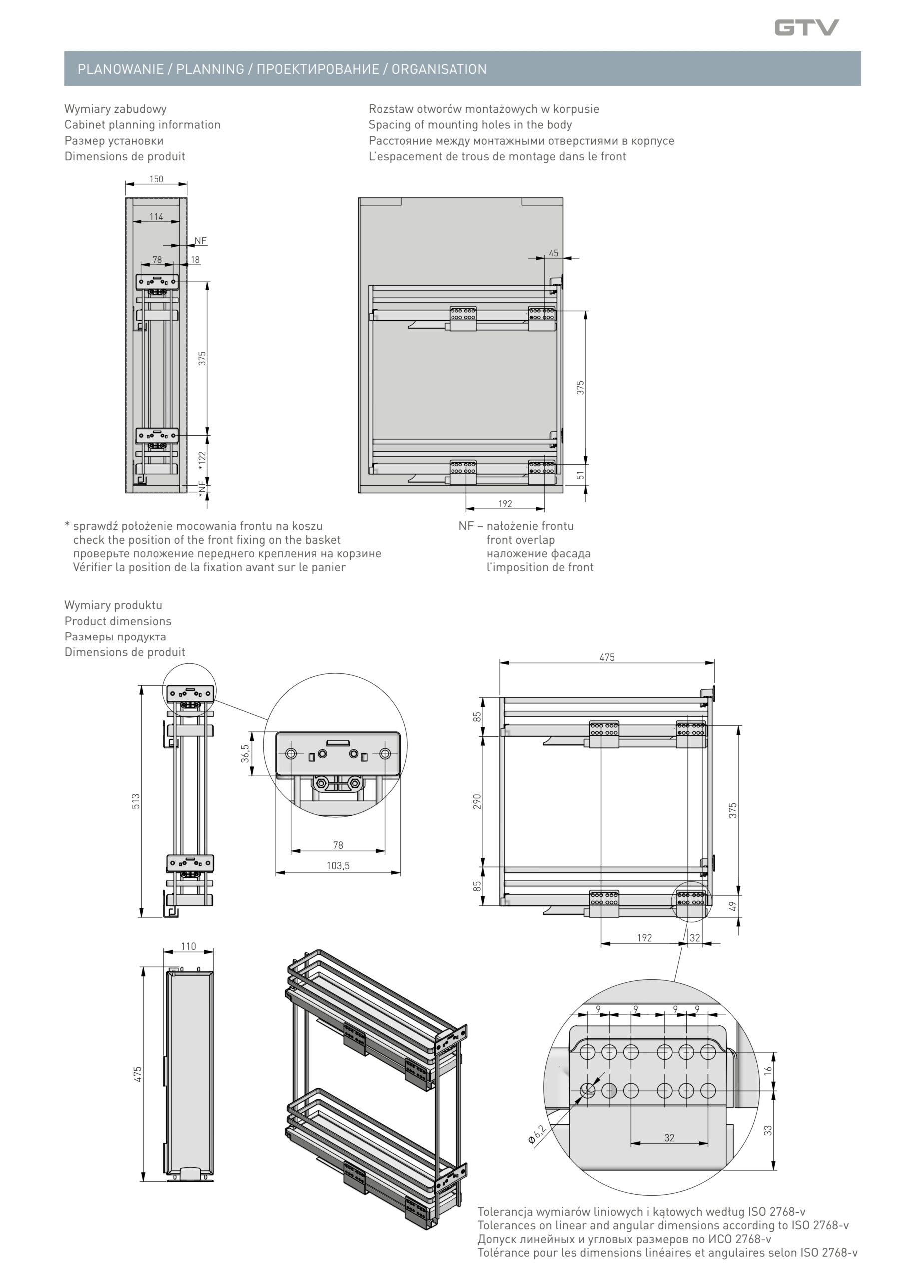 Drzak lahví MovixPro šíře 150mm, d.475mm, Antracit, bez výsuvu Drzak lahví MovixPro šíře 150mm, d.475mm, Antracit, bez výsuvu