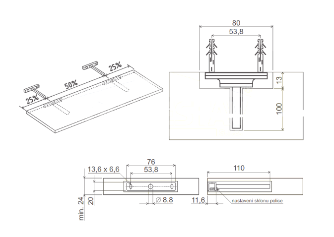 Konzole skryta "T" 11*110mm ZN Konzole skryta "T" 11*110mm ZN